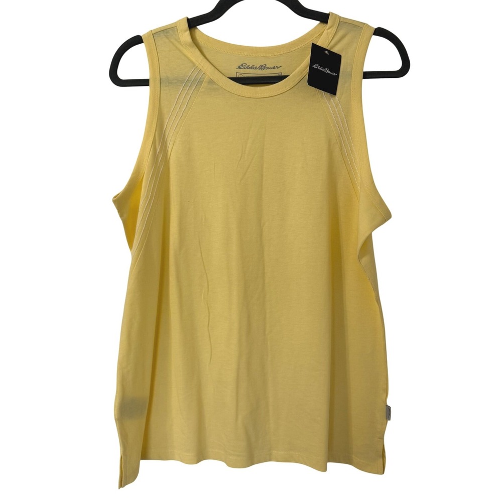 Eddie Bauer Womens Yellow Cotton Blend Sleeveless Crew Neck Tank Top M NEW